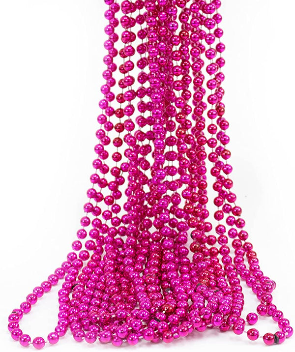 48 10Mm Round Metallic Hot Pink Mardi Gras Beads