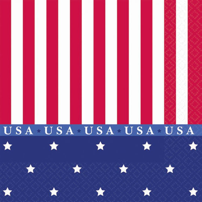 Patriotic Theme Stars And Stripes Beverage Napkins | PartyGlowz