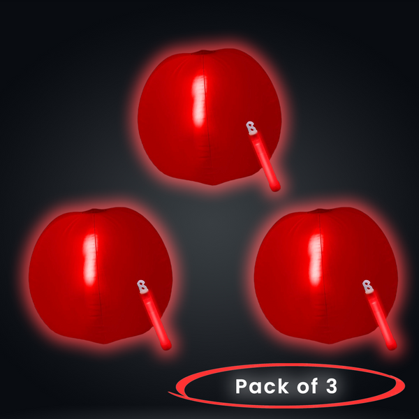 12 Inch Glow in The Dark Red Beach Balls - Pack of 3