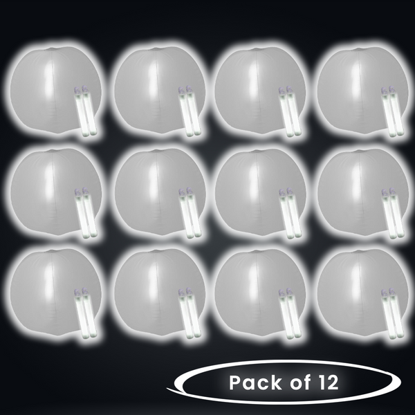 24 Inch Glow in The Dark White Beach Ball - Pack of 12