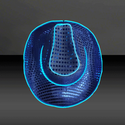 LED Flashing Blue EL Wire Sequin Cowboy Party Hat