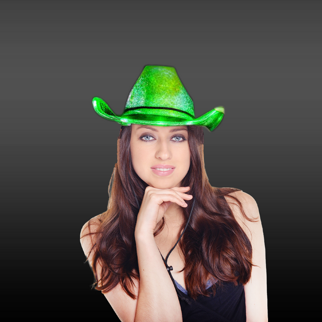 Light Up Green Iridescent Space Cowboy Hat