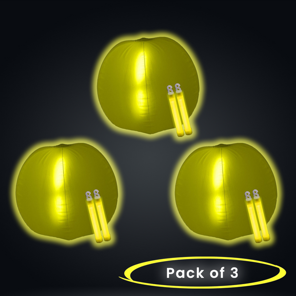 24 Inch Glow in The Dark Yellow Beach Ball - Pack of 3