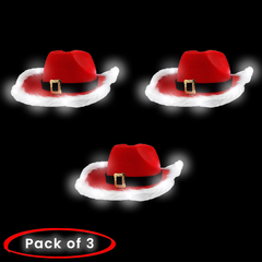 Light Up LED Santa Claus Red Christmas Cowboy Hats - Pack of 3