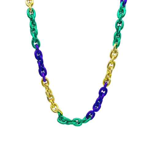 40 Purple, Green And Gold Chain Metallic Mardi Gras Beads