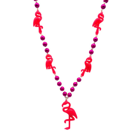 42 Flamingo Necklace Hot Pink Beads With Pearl Insets