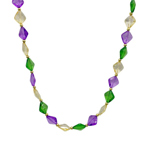 40 Acrylic Purple, Green And Gold Small Diamond Bead Necklace