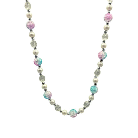 40 Acrylic Pink And Turquoise Marble Bead Necklace