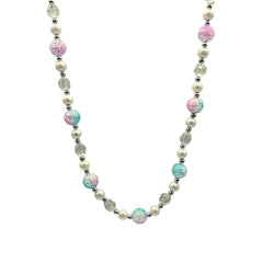 40" Acrylic Pink And Turquoise Marble Bead Necklace