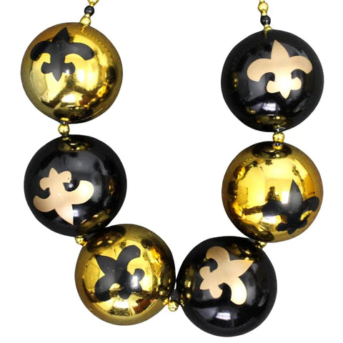 48 Fleur De Lis Black And Gold Balls Necklace - 100 Mm