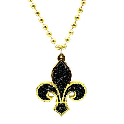 33 10Mm Black And Gold Fleur De Lis Necklace
