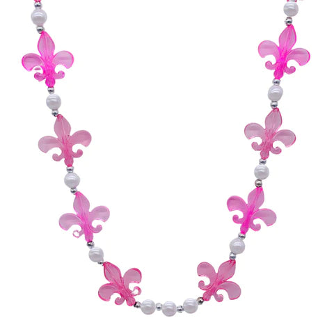 40 Acrylic Light Pink And Hot Pink Fleur De Lis Beads Necklace