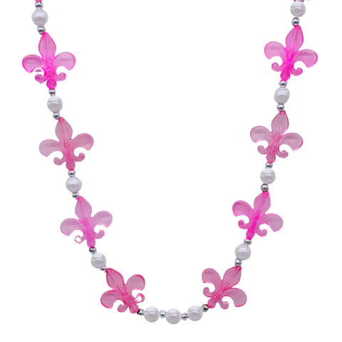 40 Acrylic Light Pink And Hot Pink Fleur De Lis Beads Necklace