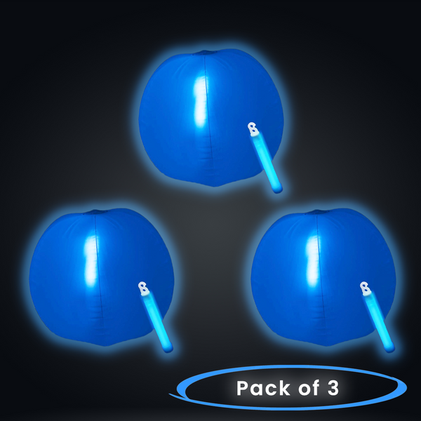 12 Inch Glow in The Dark Blue Beach Balls - Pack of 3