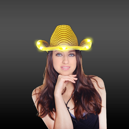 LED Flashing Gold Cowboy Hat With Sequins
