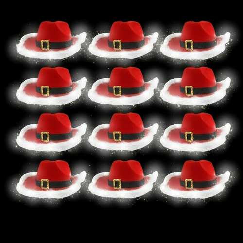 LED Flashing Light Up Santa Claus Red Christmas Cowboy Hats - Pack of 12