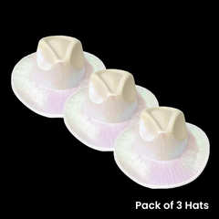 Sparkly Holographic Iridescent Glitter Space White Cowboy Hats - Pack of 3