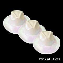 Neon Holographic Iridescent Glitter Space White Cowboy Hats - Pack of 3