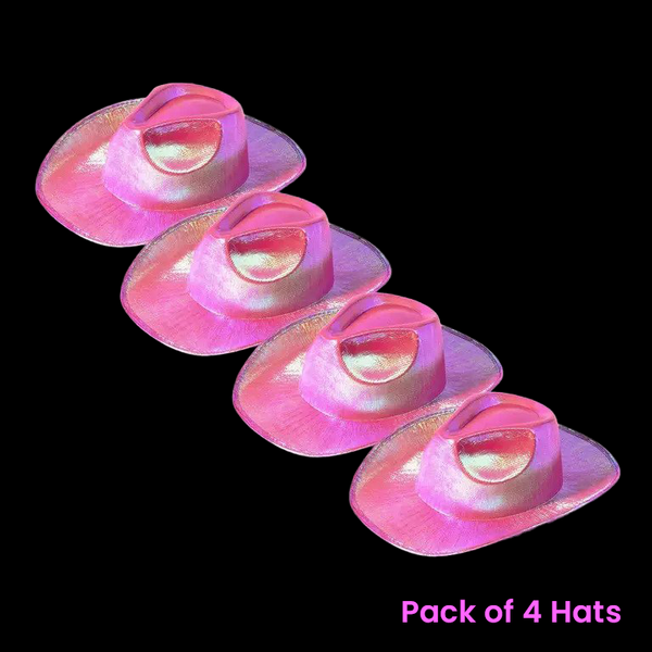 Sparkly Iridescent Glitter Space Pink Cowboy Hats - Pack of 4