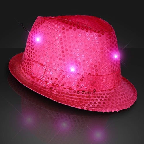 LED Light Up Flashing Pink Fedora Hat with Sequins