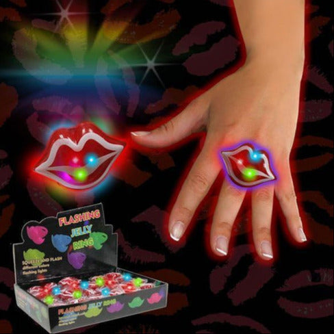 LED Light Up Red Lip Jelly Rings - Assorted