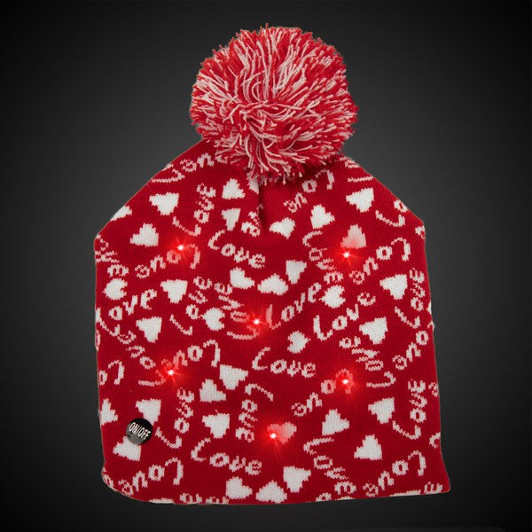 LED Red Light Up Valentine Love Knit Beanie