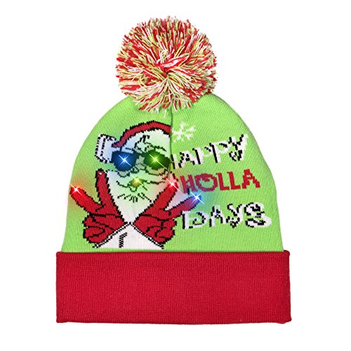 Light Up Happy Holla Days Knit Beanie Hats