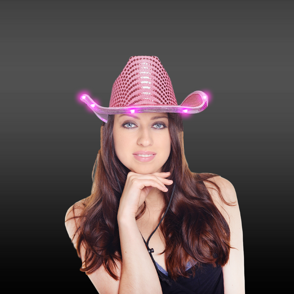 LED Light Up Flashing Pink Cowboy Hat With Sequins