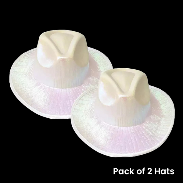 Neon Sparkly Iridescent Glitter Space White Cowboy Hats - Pack of 2
