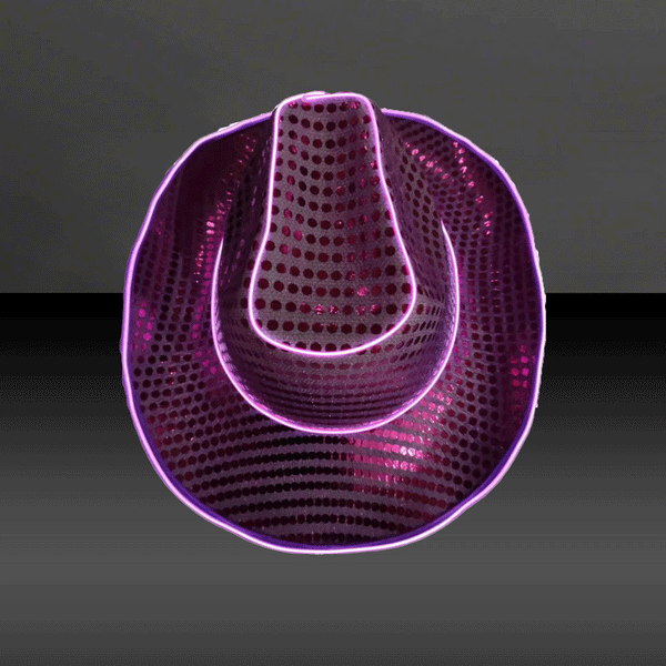 Purple LED Flashing Neon EL Wire Glow Sequin Cowboy Party Hat