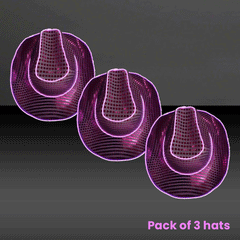 LED Flashing Neon Purple EL Wire Sequin Cowboy Party Hat - Pack of 3 Hats