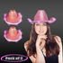 LED Light Up Flashing Pink Cowboy Hat With Sequins - Pack of 2