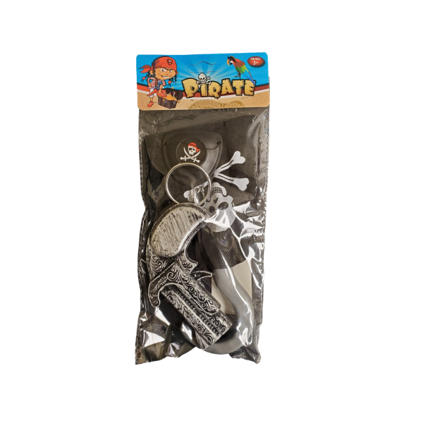 5 Piece Pirate Accessory Kit - Hook, Eye Patch, Pistol, Money And Earring