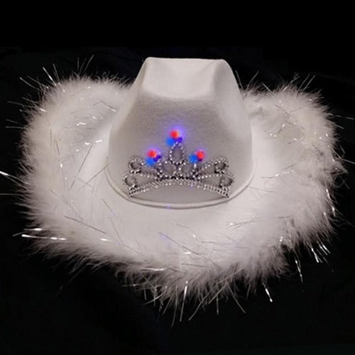 LED Light Up Blinking Tiara White Cowboy Hat | PartyGlowz.com display picture 3
