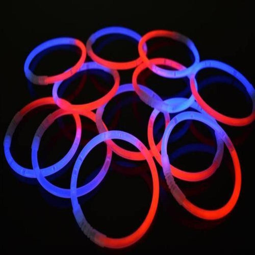 8 Inch Premium Glow Stick Bracelets - Bi Colors - Red/Blue