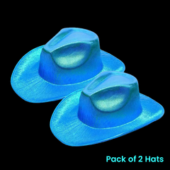 Neon Sparkly Iridescent Glitter Space Blue Cowboy Hats - Pack of 2