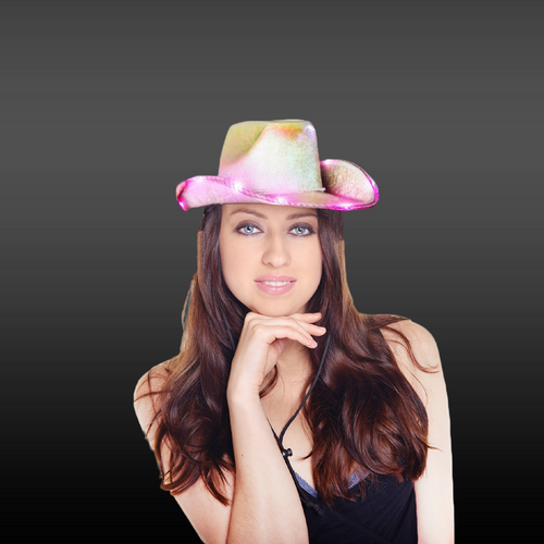LED Light Up Pink Iridescent Space Cowboy Hat