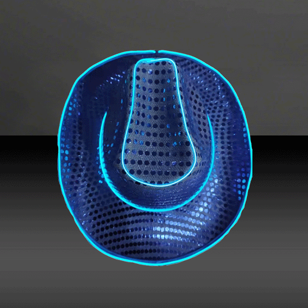 Blue LED Flashing Neon EL Wire Glow Sequin Cowboy Party Hat