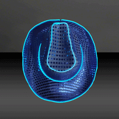 Blue LED Flashing Neon EL Wire Glow Sequin Cowboy Party Hat