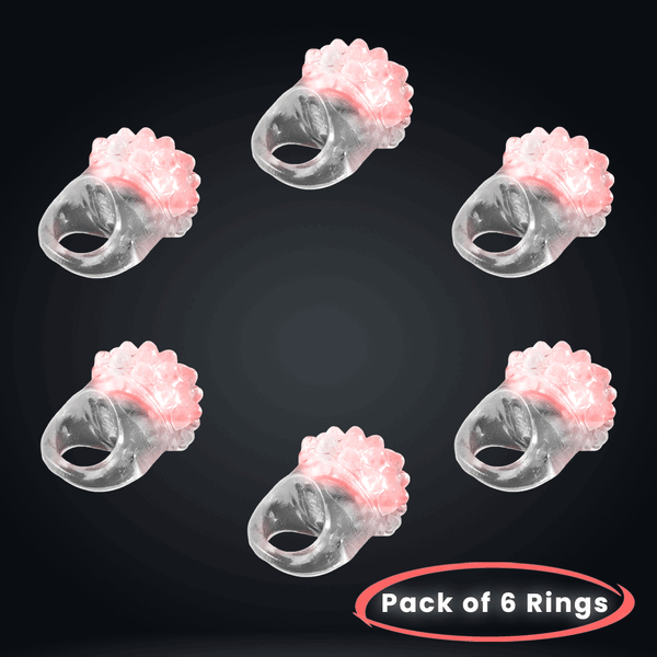 Red Light Up Flashing LED Jelly Bumpy Rings - Pack of 6