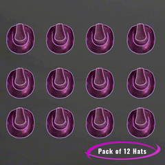 LED Flashing Neon Purple EL Wire Sequin Cowboy Party Hat - Pack of 12 Hats