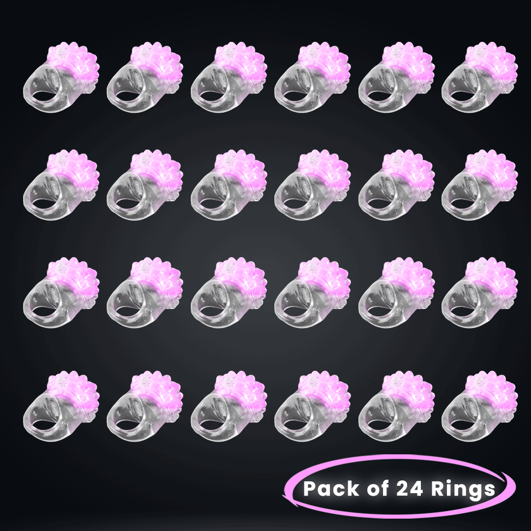 Pink LED Flashing Jelly Bumpy Light Up Rings - 24 | PartyGlowz.com
