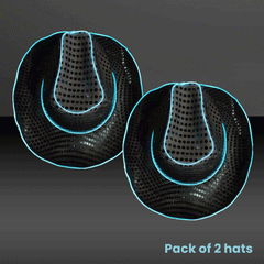 LED Flashing Neon Black EL Wire Sequin Cowboy Party Hat - Pack of 2