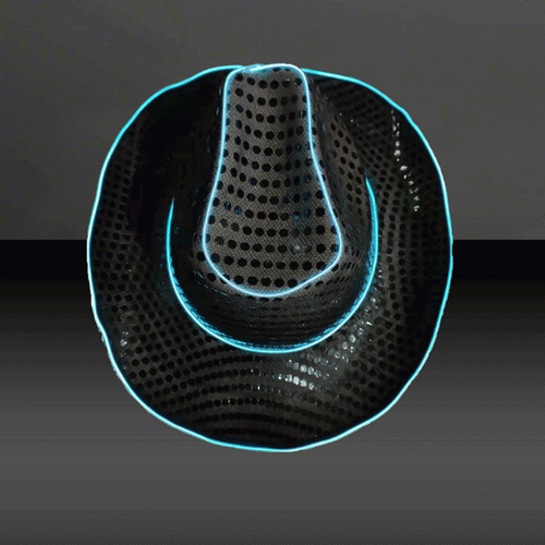 Black LED Flashing Neon EL Wire Glow Sequin Cowboy Party Hat