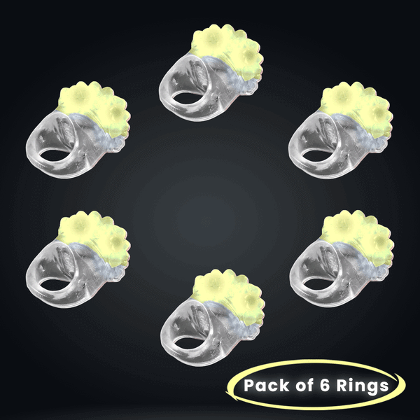 Yellow LED Light Up Flashing Jelly Bumpy Rings - Pack of 6