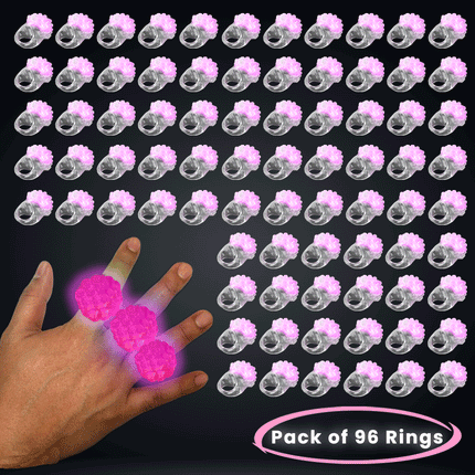 Pink LED Light Up Flashy Blinky Jelly Bumpy Rings - Pack of 96 | PartyGlowz