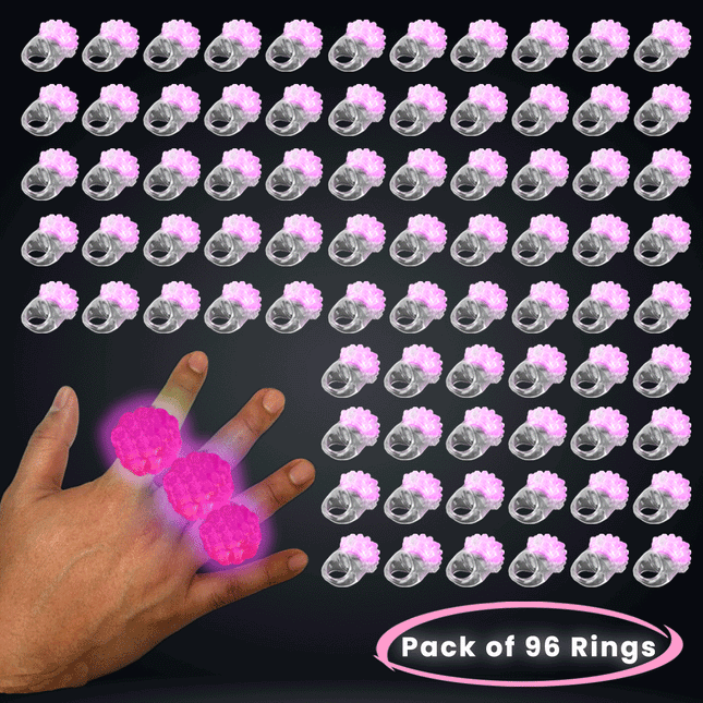 Pink LED Light Up Flashy Blinky Jelly Bumpy Rings - Pack of 96 | PartyGlowz