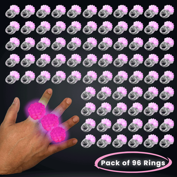 Pink LED Light Up Flashy Blinky Jelly Bumpy Rings - Pack of 96