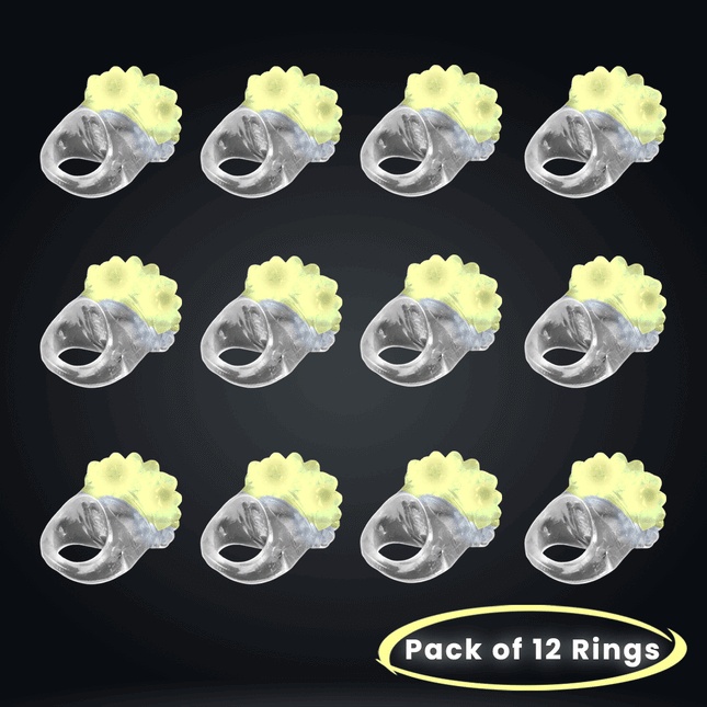 Yellow LED Flashing Jelly Bumpy Light Up Rings - Pack of 12 | PartyGlowz