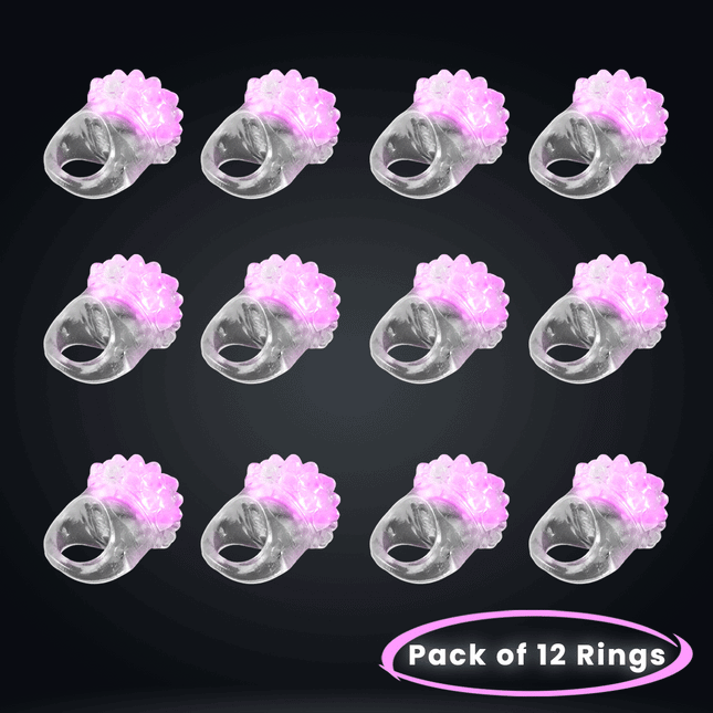 Pink LED Light Up Flashing Jelly Bumpy Rings - Pack of 12